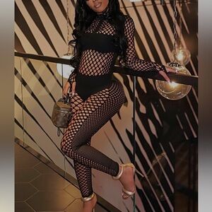 Black Fishnet Jumpsuit with Bodysuit